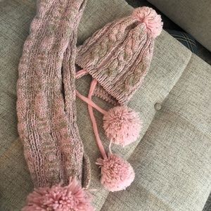 Pink and silver little girls hat and scarf